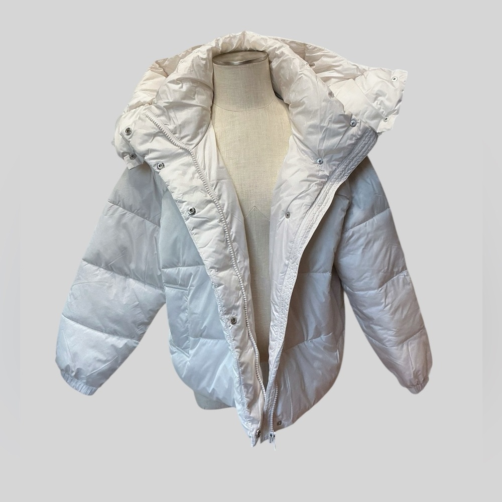 NVLT Cire Puffer Jacket White Vegan Fill Zip Hood Women’s Large NWT